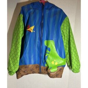 Stephen Joseph Dinosaur Rain Jacket Boys 6X Blue Green T-Rex Pterodactyl Lined